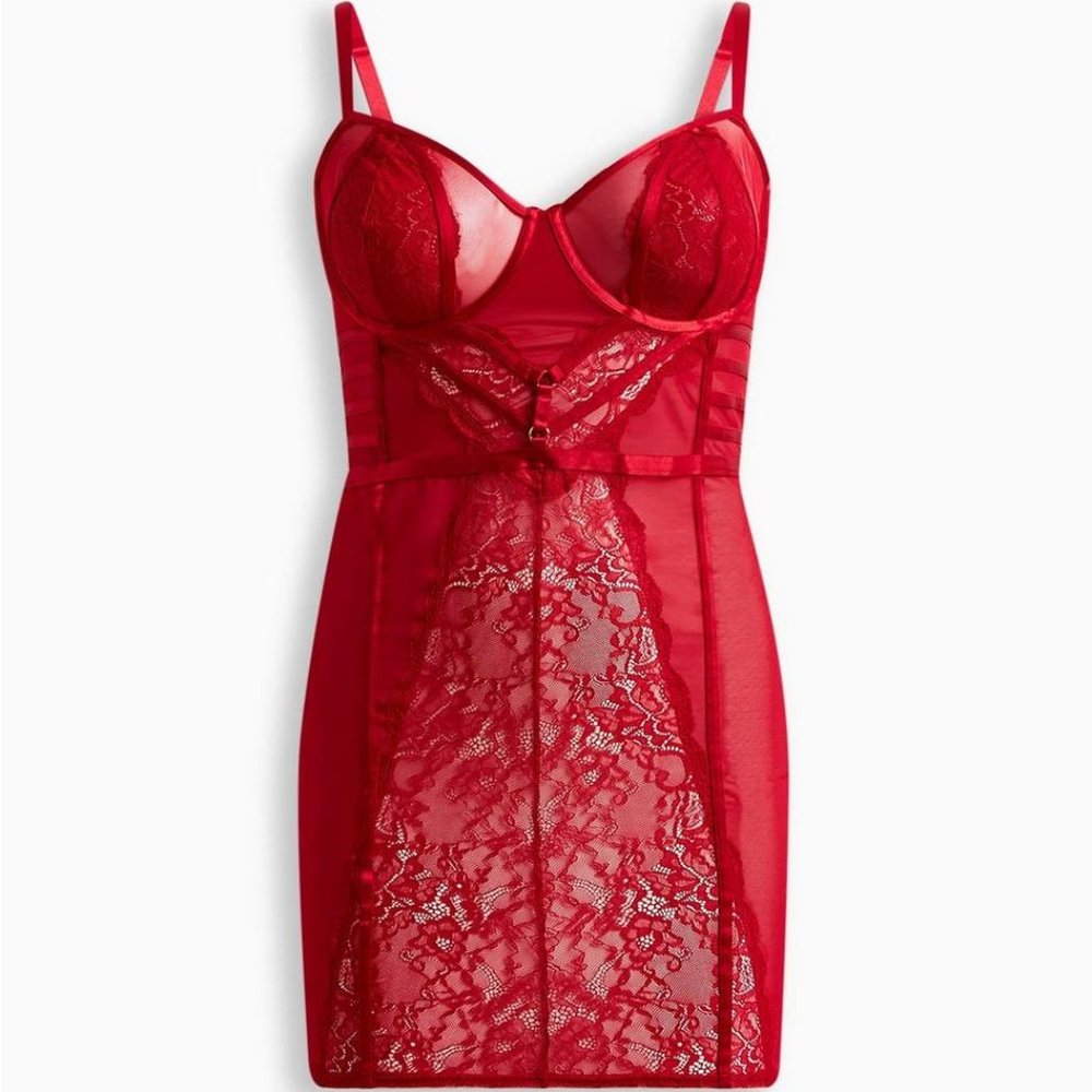 Torrid Red Straps & Lace & Mesh Underwire Chemise Lingerie Dress Plus 2X 20